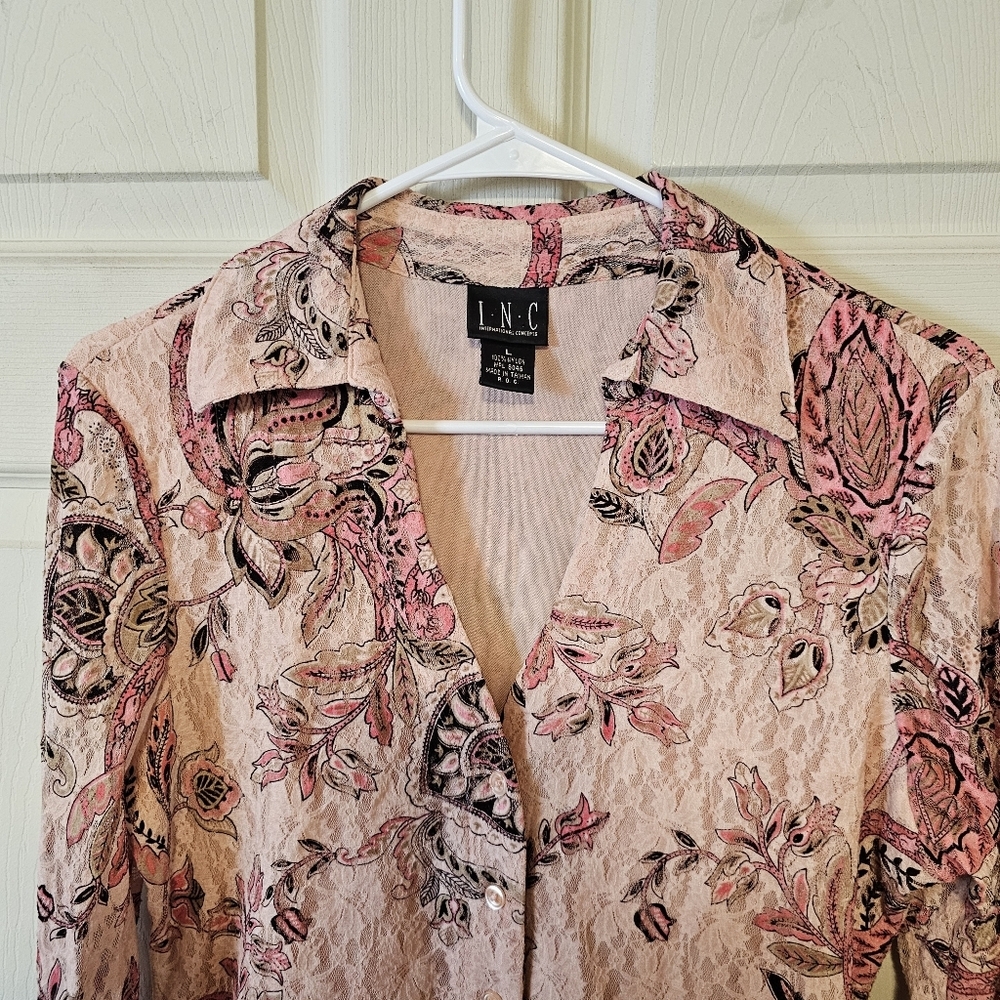 I.N.C Y2K Vintage Paisley Floral Lace Collared Button Down Fitted Top Fairy - Picture 4 of 6